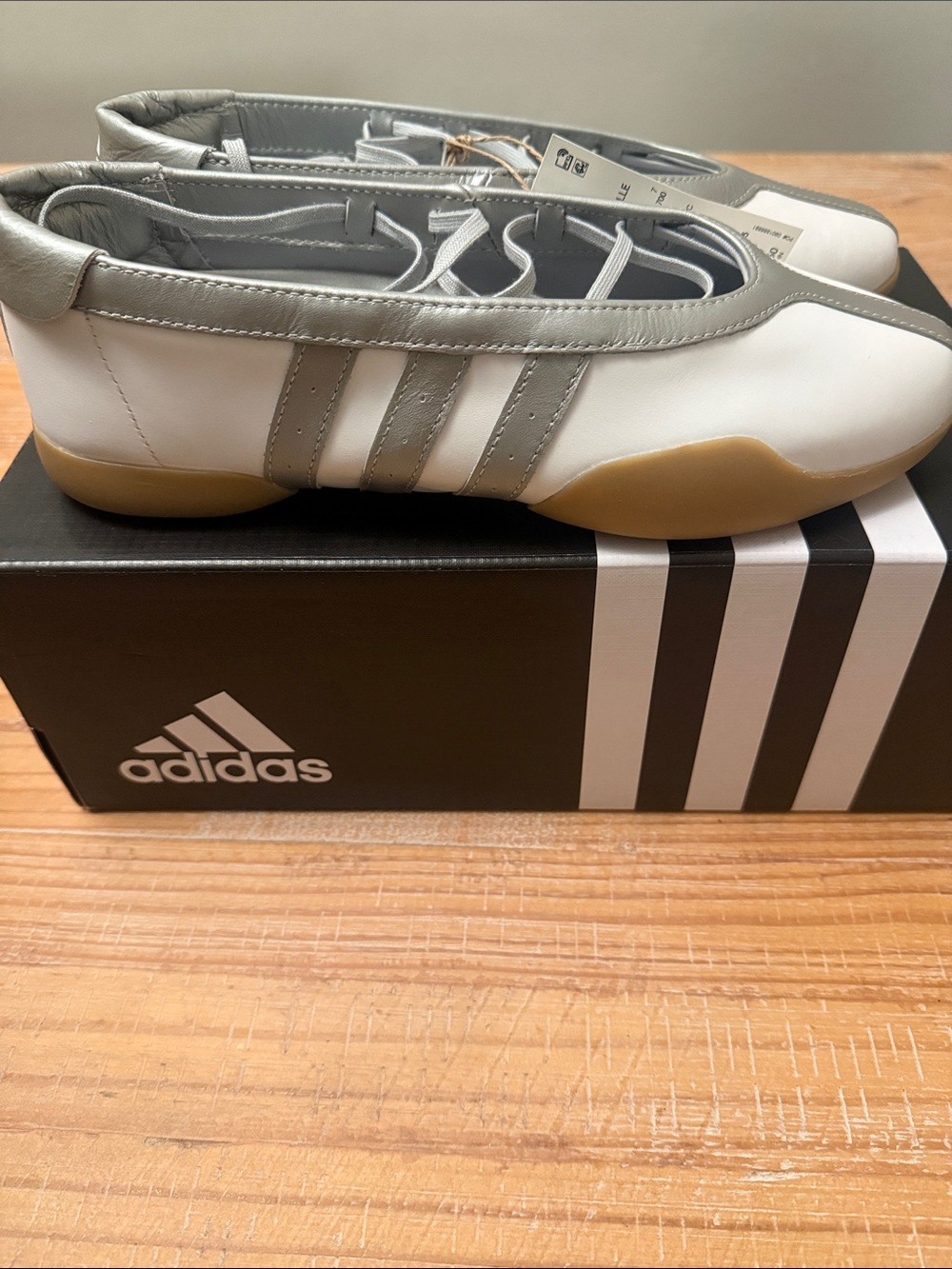 adidas Taekwondo Ballet White & Silver Low-Profile Sneakers with Gum Sole